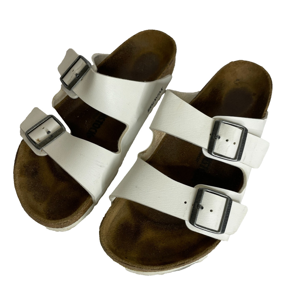 Women's 41 9.5 - 10 Birkenstock Arizona White Leather Double Strap Sandals